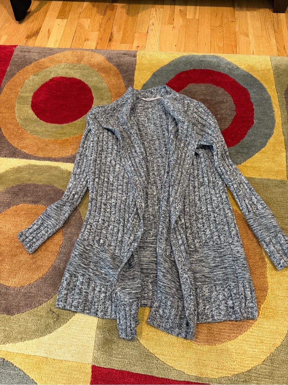 Athleta Women Wildwood Sweater Coat Grey Marl Knit Open Front Waterfall Design S